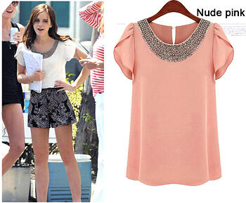 Chiffon Blouse with Lotus Leaf Sleeve
