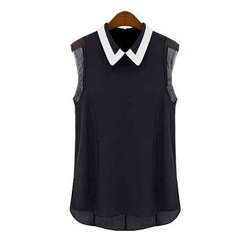 Sleeveless Doll Lapel Blouse Shirt