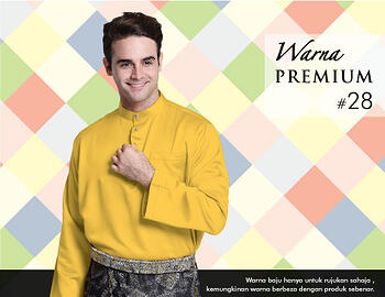 Baju Melayu -100 Warna Premium 28 Yellow Size L