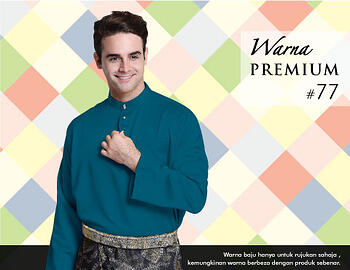 Baju Melayu -100 Warna Premium 77 Blue Size L