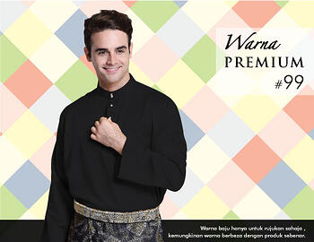 Baju Melayu -100 Warna Premium 99 Black Size XXL