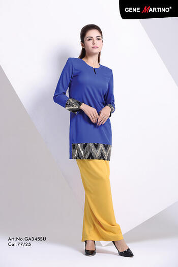 Baju Kurung Modern - GA345SU Col 77/25 Blue/Yellow Size L